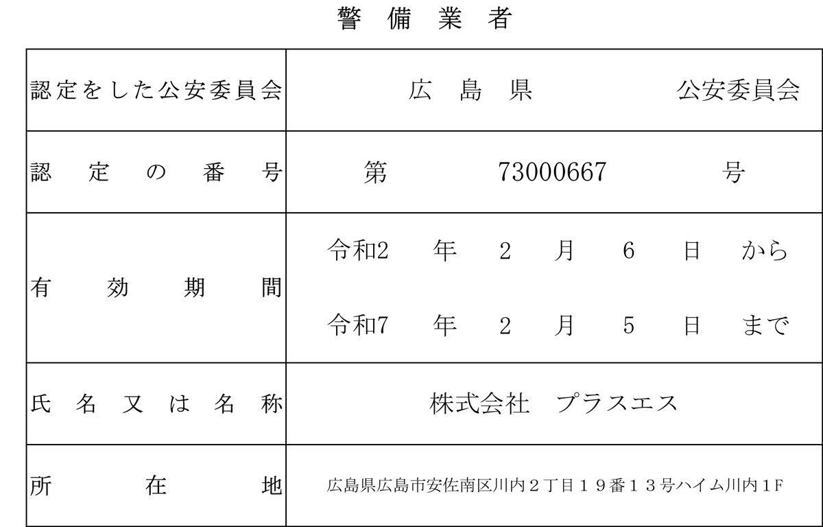 警備業許可証